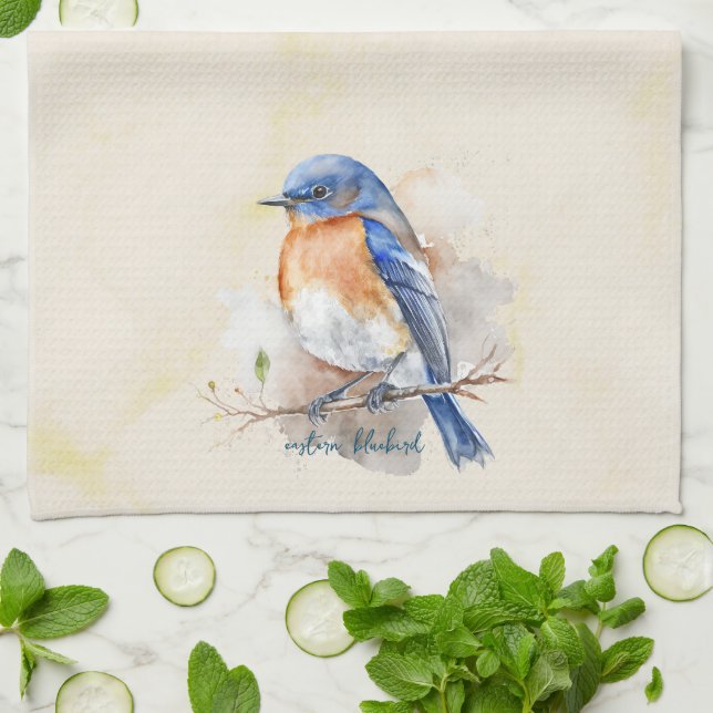 Niedlicher Ost-Bluebird Rustikale Wasserfarbe Geschirrtuch (Gefaltet)