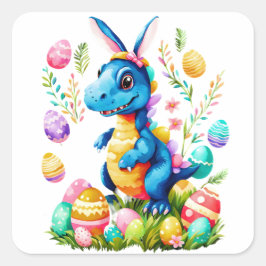 Niedlicher Osterdinosaurier mit sonnigen Ohren Quadratischer Aufkleber