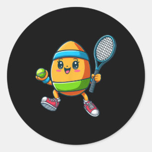 Niedlicher Ostereier Tennis Player Design Cartoon Runder Aufkleber