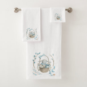 Niedlicher Osterhase & Blume Badhandtuch Set