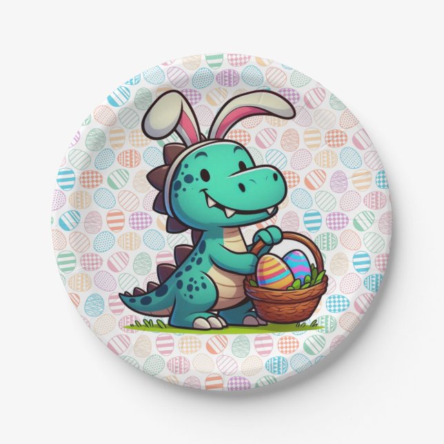 Niedlicher Osterhase Dinosaurier Pappteller (Vorderseite)