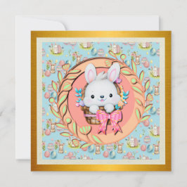 Niedlicher Osterhase im Korb Einladung