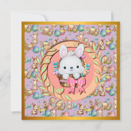 Niedlicher Osterhase im Korb Einladung