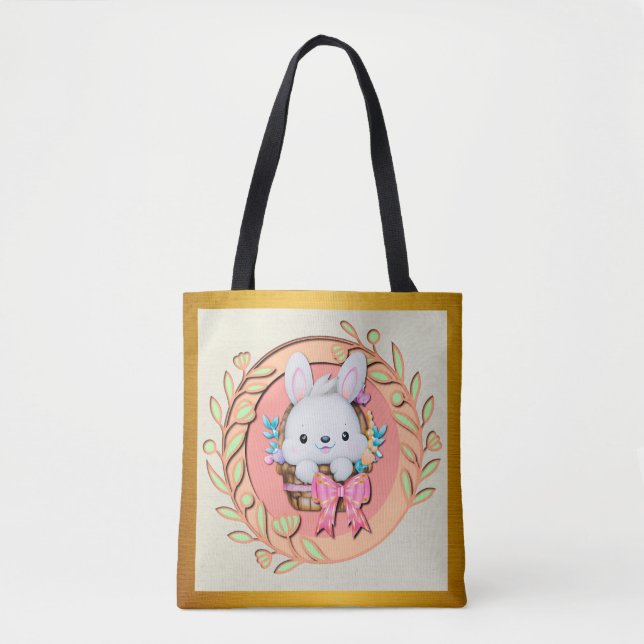 Niedlicher Osterhase im Korb Tasche (Vorderseite)