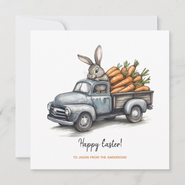 Niedlicher Osterhase im rustikalen Vintagen LKW Karte (Vorderseite)