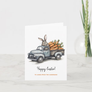 Niedlicher Osterhase im rustikalen Vintagen LKW Karte