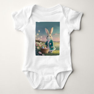 Niedlicher Osterhase mit blauer Jacke Baby Strampler