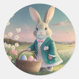Niedlicher Osterhase mit blauer Jacke Runder Aufkleber