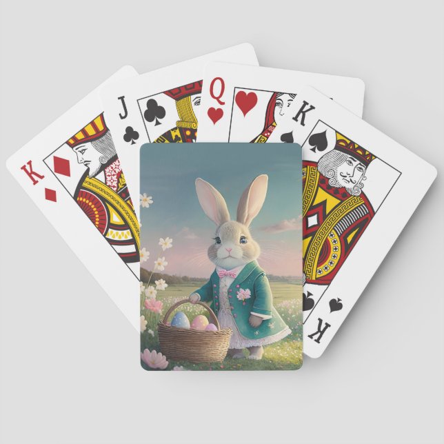 Niedlicher Osterhase mit blauer Jacke Spielkarten (Rückseite)
