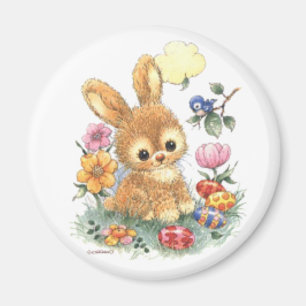 Niedlicher Osterhase mit Blumen und Eiern Magnet