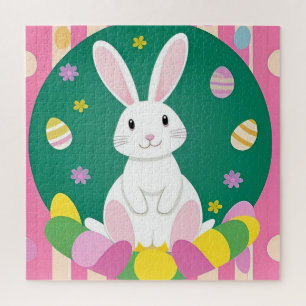Niedlicher Osterhase mit dekorativen Eiern