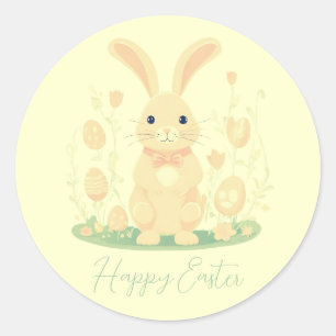 Niedlicher Osterhase mit Eiern im Vorschulgelb Runder Aufkleber
