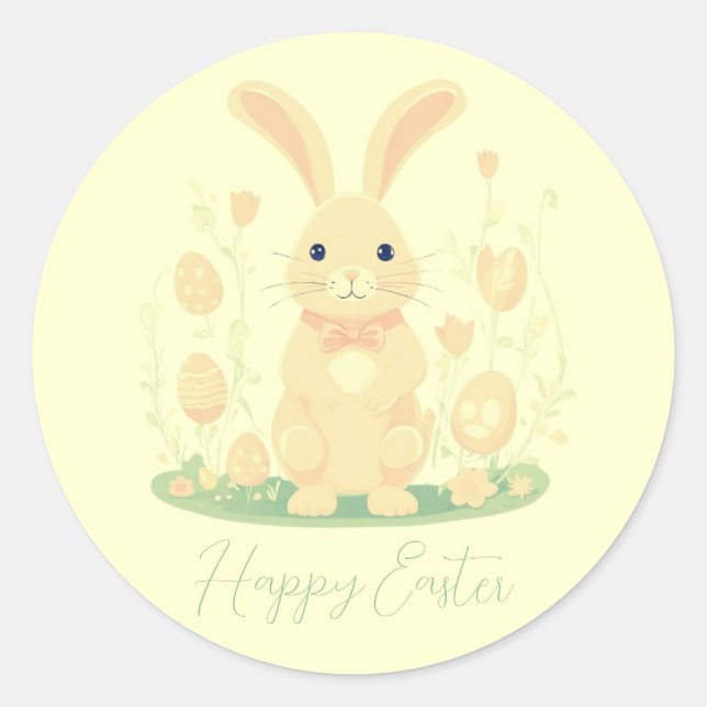 Niedlicher Osterhase mit Eiern im Vorschulgelb Runder Aufkleber (Vorderseite)