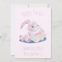Niedlicher Osterhase mit Eiern Vorschullehrer rosa
