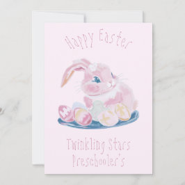 Niedlicher Osterhase mit Eiern Vorschullehrer rosa Feiertagskarte