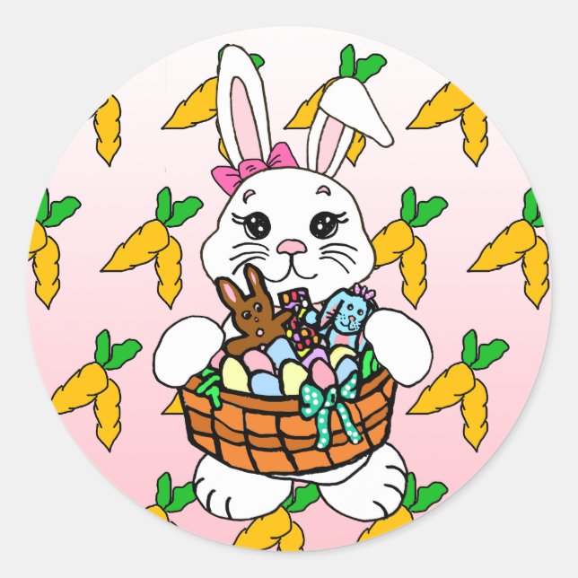 Niedlicher Osterhase mit Korbklebern Runder Aufkleber (Vorderseite)