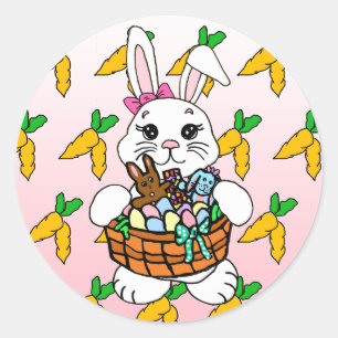 Niedlicher Osterhase mit Korbklebern Runder Aufkleber