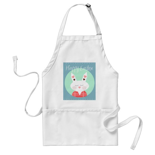 Niedlicher Osterhase mit rosa Herzen Schürze (Vorne)
