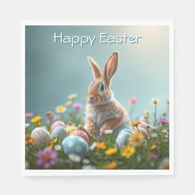 Niedlicher Osterhase Sonniges Party Serviette (Vorderseite)