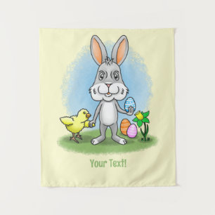 Niedlicher Osterhase und das kleine Küken Wandteppich