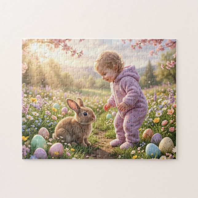 Niedlicher Osterhase und Kind (Horizontal)