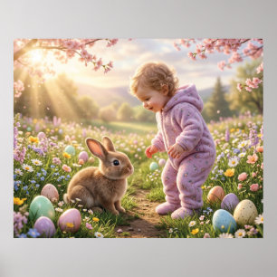 Niedlicher Osterhase und Kind Poster