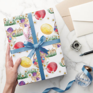 Niedlicher Osterhase und Korb-Partyverpackung mit Geschenkpapier