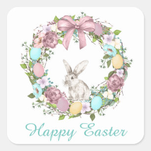 Niedlicher Osterhase Wreath addieren Quadratischer Aufkleber