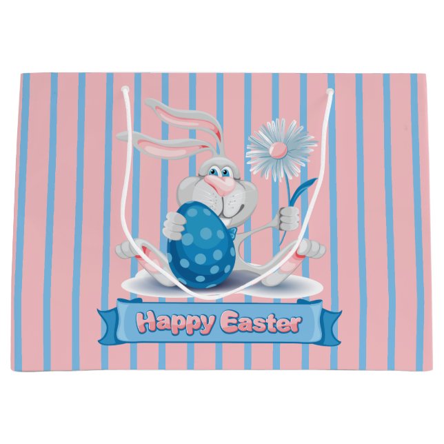 Niedlicher Osterhasen - Große, glänzende Gifttasch Große Geschenktüte (Vorderseite)