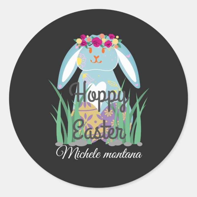 niedlicher Osterhasen Happy Oaster Runder Aufkleber (Vorderseite)