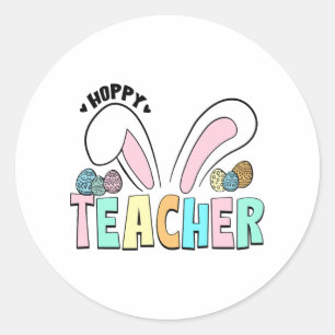 Niedlicher Osterhopper Lehrer Bunny Ears Runder Aufkleber
