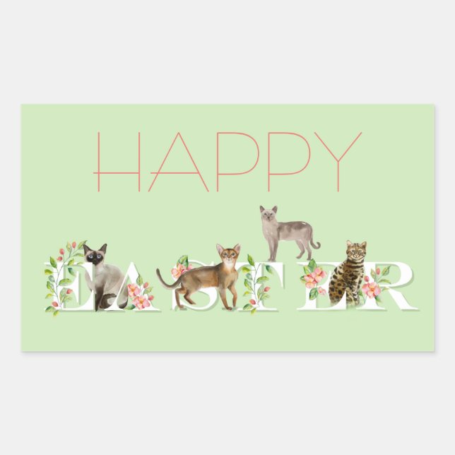 Niedlicher Osterkatze Banner Happy Osteraufkleber Rechteckiger Aufkleber (Vorderseite)