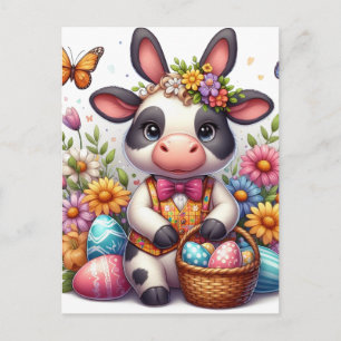 Niedlicher Osterkuh-Hase mit Eiern Postkarte