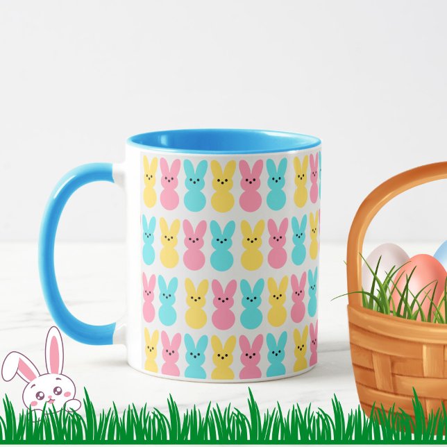 Niedlicher Osterkulisse Muster Bunnies Buntheit Tasse (A cute, colorful Easter Bunny pattern mug to brighten your day! Choice of handle/inside colors.)