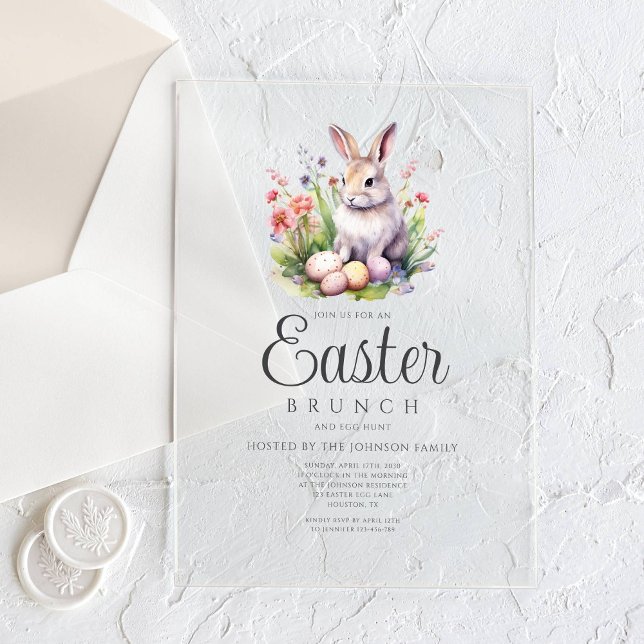 Niedlicher Osternbrunch und Eierjagd Acryleinladungen (Cute Bunny Easter Brunch And Egg Hunt Acrylic Invitations)