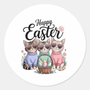 Niedlicher Ostertag Katze Bunny Ears Eggs Graphen  Runder Aufkleber