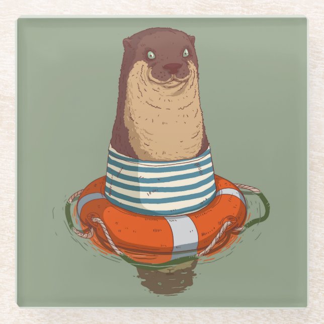 Niedlicher Otter Glass Untersetzer (Vorderseite)