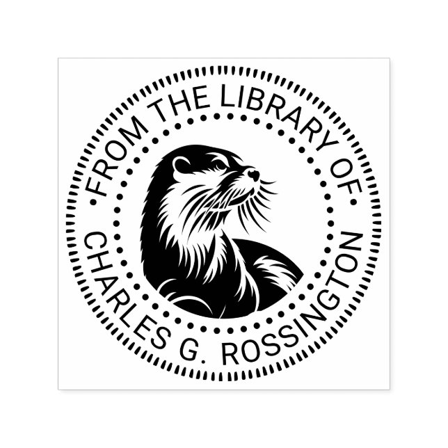 Niedlicher Otter Head #2 Round Library Book Name Permastempel (Design)