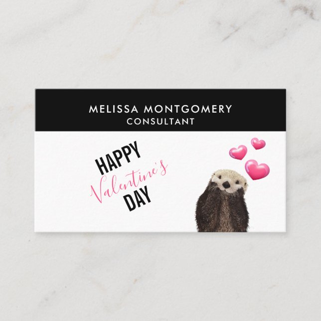 Niedlicher Otter mit HerzValentinstag Visitenkarte (Vorderseite)