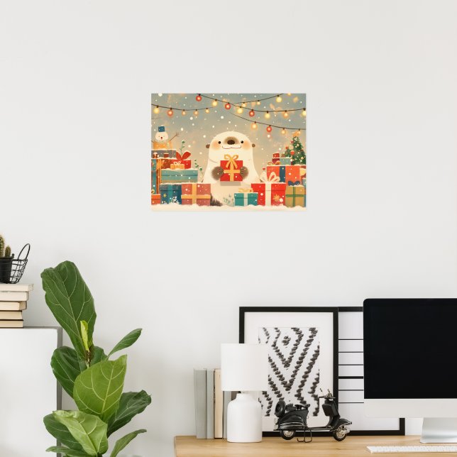 Niedlicher Otter mit Weihnachtsgeschenken Poster (Heimbüro)