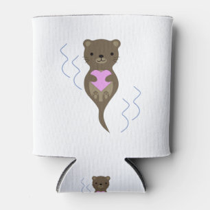 Niedlicher Otter umarmt ein rosa Herz Dosenkühler