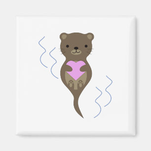 Niedlicher Otter umarmt ein rosa Herz Magnet