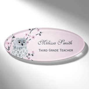 Niedlicher Owl Cherry Blütenlehrer Namenschild