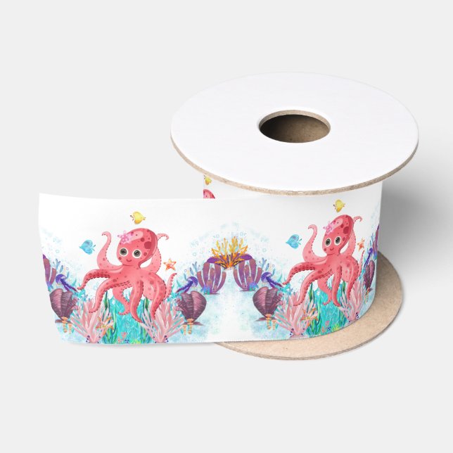 Niedlicher Ozeanbaby Octopus bunt Birthday Sa Satinband (Spule)