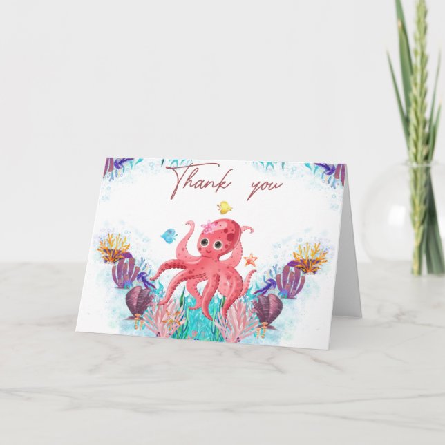 Niedlicher Ozeanbaby Octopus bunt Dankeskarte (Vorderseite)