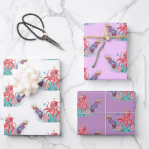 Niedlicher Ozeanbaby Octopus bunt Geschenkpapier Set