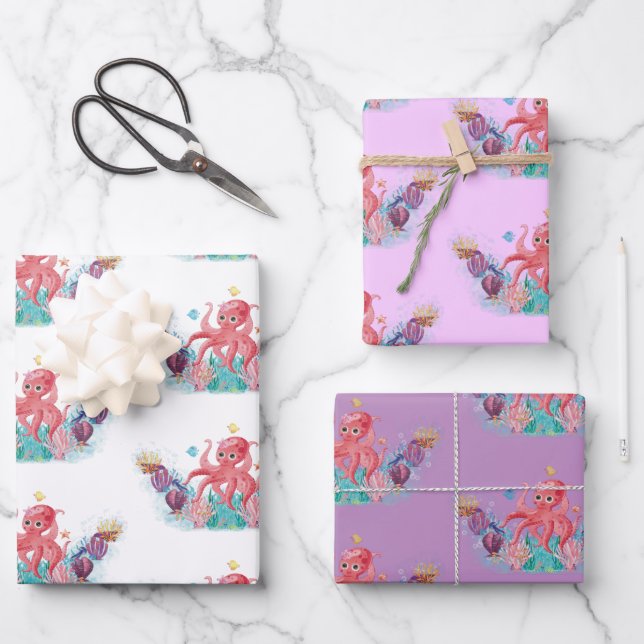 Niedlicher Ozeanbaby Octopus bunt Geschenkpapier Set (Vorderseite)