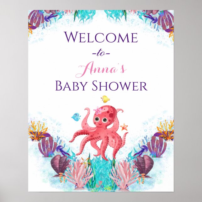Niedlicher Ozeanbaby Octopus bunt Willkommen Poster (Vorne)