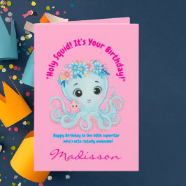 Niedlicher Ozeanfloroktopus Girl-Kindergeburtstag Karte