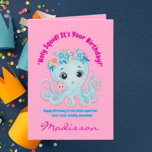 Niedlicher Ozeanfloroktopus Girl-Kindergeburtstag Karte